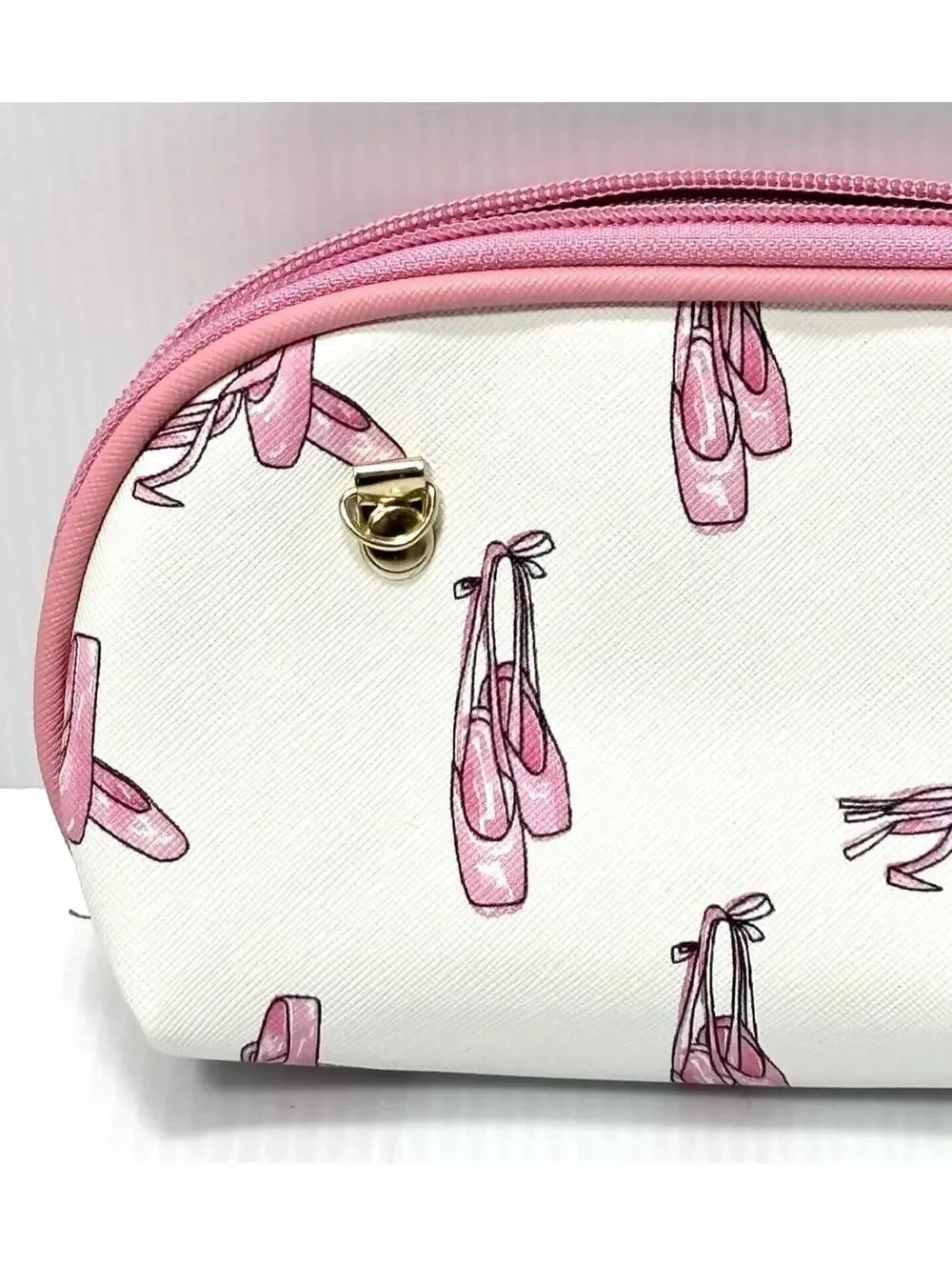 Makeup Bag Pink White Zipper Pouch Makeup Bag, Ballet Shoes, Cosmetic Clutch New
